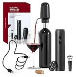 CIRCLE JOY Electric Wine Opener Set 4-in-1 Wine Set with Rechargeable Wine Opener, Rechargeable Wine Aerator Pourer, Foil Cutter and Vacuum Wine Stopper, Gift Set for Wine Lovers, Black