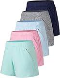 5 Pack: Womens Workout Gym Shorts Casual Lounge Set, Ladies Active Athletic Apparel with Zipper Pockets (Set 3, X-Large)