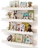 Nursery Book Shelves, 4-Pack White Floating Shelves for Wall Kids, Scalloped Shelves, Wall Book Shelves for Bedroom Kids, Toddler Room, Baby Room, Nursery Decor