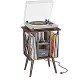 EYOCAL Record Storage Player Stand for Vinyl Storage, 80 Albums Turntable Stand with Charge Station Outlet Vinyl Holder Organizer for Bedroom Living Room