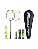 WOED BATENS -2 Player Badminton Set, Carbon Fiber Badminton Rackets Badminton Racquet for Backyards Gym with 3 Shuttlecocks 2 Grip Tape and 1 Badminton Bag, Yellow Orange