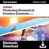 Adobe Photoshop Elements 2025 & Premiere Elements 2025 | PC/Mac Code | Software Download | Photo & Video Editing | 3-year term license | Activation Required