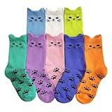 MINI PANDA 8 Pairs Girls' Novelty Socks,Cute Cat and Panda Crew Socks