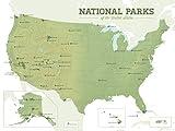 US National Parks Checklist Map 18x24 Poster (Army Green & White)