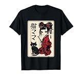 Japanese Gothic Kawaii Anime Samurai Cat Mom Woman Girls T-Shirt