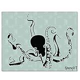 Stencil1 Octopus Stencil Durable Quality Reusable Stencils for Painting - Create Stencil Crafts and Decor - Decor on Walls Fabric & Furniture Recyclable Art Craft - 8.5" x 11"