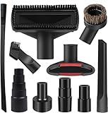 10PCS Universal Vacuum Attachments Kit Wet Dry Plastic Vacuum Hose Adapter 1-1/4" Vacuum Cleaners Accessories with Horse Hair Brush Flexible Crevice Tool Adapter for Shop Vac Accessories