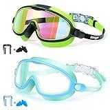 Seago Swim Goggles 2 Pack Anti-Fog Anti-UV Wide View Swimming Goggles for Kids 3-14