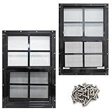 NeatiEase 2 Pack Shed Window with Black Frame, 12 x 18 Flush Mount Small Window with Tempered Glass and Fiberglass Screen for Shed, Chicken Coop, Playhouse, Household, Garage