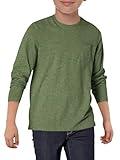 Haloumoning Boys Long Sleeve Shirts Kids Crewneck T Shirts Casual Tops Tees with Chest Pocket 5-14 Years Army Green