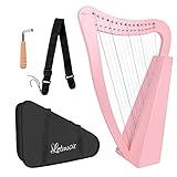 Lyre Harp,15 strings 22 inch Solid Birchwood Musical Instrument Height For Adult Kids Beginner with Tuning Wrench Black Gig Bag Strap(Pink)