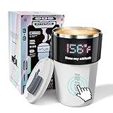 SGUAI Unique Smart Water Bottle - Smart Coffee Cup with LED Temperature & Pixel Display by APP Control, Smart Insulated Novelty Mug Water Flask for Unique Presents, 12oz (White)