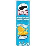 Pringles Potato Crisps Chips, Lunch Snacks, On-The-Go Snacks, Cheddar and Sour Cream, 5.5oz Can (One Can)