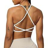 Aoxjox Women's Workout Sports Bras Fitness Backless Padded Ivy Low Impact Bra Yoga Crop Tank Top (White, Small)