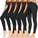 Sundwudu 5 Pack Leggings for Women Tummy Control, Soft High Waisted Black Yoga Pants for Workout Reg & Plus Size