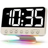 Odokee Digital Alarm Clocks for Bedrooms: Large Bold Number 5 Brightness Dimmer - Easy to Read Across The Room - 5 Alarm Sound 8 Night Light - Putty