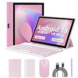 Android 15 Tablet 10 Inch, 18GB RAM+128GB ROM/2TB Expandable Tablet, 2 in 1 Tablets with Keyboard Case Mouse Stylus, 2.0GHz Quad-core CPU, 1280*800 IPS HD Screen, 5G WiFi6 BT 5.0, 8MP Camera Tablet PC