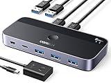 UGREEN USB 3.0 Switch 2 Computers Sharing USB C & A Devices, 4 Port USB Switcher Sharing Keyboard and Mouse, Printer/Scanner USB Switch Hub for Two Computers with 2 USB3.0 Cables and Controller