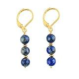Gemimpression Natural Lapis Lazuli Beads Leverback Earring Jewelry, Silver Plated, Chakra Healing Crystal, Wardrobe Essential, Christmas Gift for Her