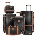 Joyway Luggage Set 3 Piece Suitcase Sets with Spinner Wheel,Hardside Expandable Travel Laggage with TSA Lock (13/20/24/28 Black brown