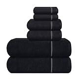 MyOwn Ultra Soft 6 Pack Cotton Towel Set, Contains 2 Bath Towels 28x55 inch, 2 Hand Towels 16x24 inch & 2 Wash Coths 12x12 inch, Ideal Everyday use, Compact & Lightweight - Black