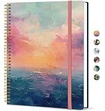 Aesthetic Lined Spiral Journal Notebook For Women, 8.5"x11" Cute Large Notebooks for Work & Note Taking, College Ruled Journaling Notebook for Writing, Plastic Cover, Sunset