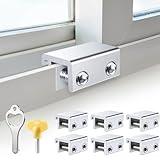 Sliding Window Locks (6 Sets), Security Window Locks with Keys, Adjustable Aluminum Sliding Window Stops, Easy Installation Without Drilling, for Vertical and Horizontal Sliding Windows (Silver)