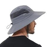 Sun Hat for Men Women UV Protection Wide Brim Fishing Hats Breathable UPF 50+ Waterproof Boonie Bucket Hats Beach Safari Hiking Garden Dark Grey