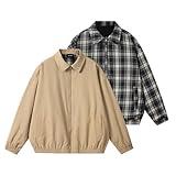 Men's Reversible Waterproof Jacket Lightweight Zip Up Coat Classic Bomber Style with Plaid Lined Interior Windbreaker Design Warm Comfortable Fit Y2K Streetwear Outerwear for Fall Winter