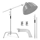 C Stand with Boom Arm Stainless Steel C Light Stands Heavy Duty, Max Height 10.5ft/320cm, with 4.2ft/128cm Holding Arm, for Photography Studio, Reflector, Umbrella, Softbox