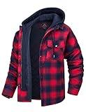 MAGCOMSEN Men's Flannel Shirts Long Sleeve Lined Casual Button-Down Shirts Plaid Shirt Mens Work Jacket Winter Jacket Red