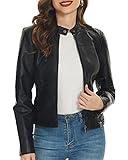 Fahsyee Black Faux Leather Jackets for Women Zip Up Motorcycle Short PU Moto Biker Outwear Fitted Slim Coat Size XL