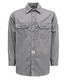 BOCOMAL FR Shirts 6.25oz Light Weight Summer Welding Shirts Flame Resistant Shirt Gray Men's Fire Retardant Shirt