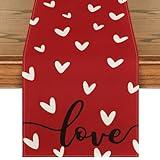 Artoid Mode Red Love Valentine's Day Table Runner, Seasonal Anniversary Kitchen Dining Table Decoration for Indoor Home Party 13x72 Inch