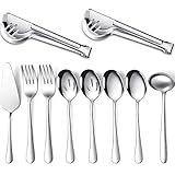 10-Piece Dishwasher Safe Silver Serving Utensil Set - Includes Spoons, Forks, Tongs, Ladle, and Pie Server