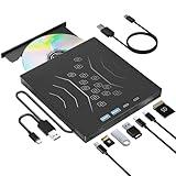 7 in 1 External DVD Drive, External CD/DVD Drive for Laptop USB 3.0 & Type-C, Portable CD/DVD +/-RW Disk Drive, CD/DVD Burner CD ROM External Drive for Laptop Desktop PC Windows 7/8/10/XP Mac Linux