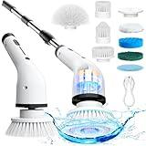 ShuxT Electric Spin Scrubber for Cleaning, Cordless IPX5 Waterproof Shower Scrubber Brushes with 9 Head, 1.5H Power Dual Speed Bathroom Cleaning Brush with Extendable Handles for Kitchen Bathtub Floor