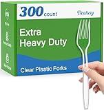 Dealusy 300 Count Extra Heavy Duty Clear Plastic Forks Disposable, BPA-Free, Heat Resistant, Solid and Durable Disposable Forks Bulk, Premium Plastic Forks heavy duty for Party Supply