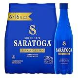 Saratoga Sparkling Water Bottles, 6-Pack - Carbonated Spring Bottled Water with Naturally Occurring Minerals & Electrolytes - Recycled PET Plastic Bottles - 16 Fl Oz
