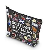 TSOTMO Scotland Makeup Bag Gift Edinburgh Gift Scotland Is Calling And I Must Go Zipper Bag Gift For Scottish (BLK-SCOTLAND), Beige