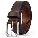 VATAN Men's Genuine Leather Casual Every Day Jeans Belts, Handmade Men Leather Belt with Gift Box (B-Dark Brown (Double Stitch), 38(Fits Waist 36"-37"))