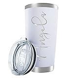 Personalized Tumbler with Engraved Name - 12 Designs, 20 Oz Coffee Tumbler with Slider Lid, White, Double Wall Insulated - Custom Gifts for Women