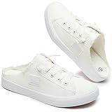 BENPAO Womens Canvas Mules White Slip on Fashion Sneakers Black Loafers Comfortable Casual Shoes for Women(White,US8)