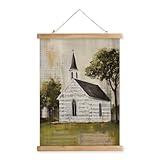 XIAOAIKA Vintage Christmas Church with Sheet Music Poster with Wooden Hanger Frame, Rustic Religious Wall Art for Home, Church, or Office Decor, 16x23