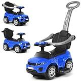 HOMGX 3 in 1 Ride on Push Car, Kids Push Car with Handle, Lights, Sound, Storage Under The Seat & Removable Guardrail, Ride On Toys for Toddlers 1-3, Gift for Boys & Girls (Blue)