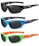 DYLB 3 Pack Flexible Kids Polarized Sunglasses For Boys Girls With Strap, Sport Sunglasses for Children Age 3-10.