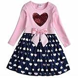 VIKITA Little Girls Dresses Pink Winter Clothes Sparkling Hearts Long Sleeve Outfits for Little Kids 6-7 Years Valentine's Day Gifts LH5740, 7T