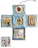 Ortsma Handcrafted Pocket Devotional – Faith Edition, Christian Prayer Pouch with Saint Icons & Scriptures, Cross-Shaped Fabric Pouch, Ideal for Personal Reflection or Thoughtful Gift(Blue,2PC)
