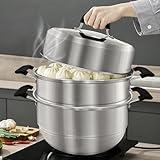 MANO Steamer Pot for Cooking 11 inch Steam Pots with Lid 2-tier Multipurpose Stainless Steel Steaming Pot Cookware with Handle for Vegetable, Dumpling, Stock, Sauce, Food