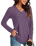 Anyhold Womens Fall Plus Size Long Sleeve Tunic Tops for Leggings V Neck Casual Loose Fit Blouse Shirt 3X-Large, Purple